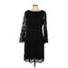 IMNYC Isaac Mizrahi Casual Dress - Mini Crew Neck 3/4 sleeves: Black Print Dresses - Women's Size Large