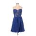 Rebecca Taylor Cocktail Dress - A-Line Sweetheart Sleeveless: Blue Print Dresses - Women's Size 2