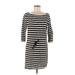 H&M Casual Dress - Mini Boatneck 3/4 sleeves: Black Print Dresses - Women's Size Medium