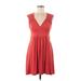 Banana Republic Casual Dress - A-Line Plunge Sleeveless: Red Print Dresses - Women's Size Medium Petite