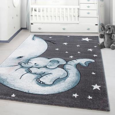 Kinderteppich AYYILDIZ TEPPICHE "Kids 560", blau, B:200cm H:12mm L:290cm, Kunstfaser, Teppiche, auch in rund, Elefanten Baby Sterne, Kurzflor Image