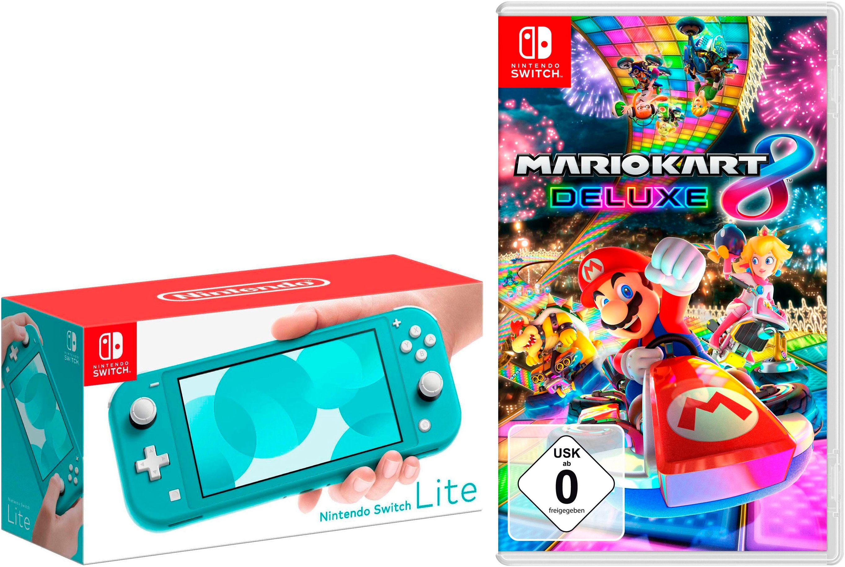 NINTENDO SWITCH Konsolen-Set "Switch Lite + Mario Kart 8 Deluxe", blau (türkis), B:20,8cm H:9,11cm T:1,39cm, Spielekonsolen Image
