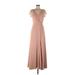 Monique Lhuillier Bridesmaid Cocktail Dress - Bridesmaid V Neck Short sleeves: Tan Print Dresses - Women's Size 6