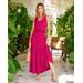 Boston Proper - Raspberry - V Neck Blouson Tiered Knit Maxi Dress - XXS