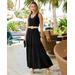 Boston Proper - Black - V Neck Blouson Tiered Knit Maxi Dress - XL