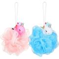 2 Pack Unicorn Bath Loofahs for Kids Mesh Shower Balls Exfoliating Bath Balls Bath Accessories