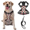 TEQUAN Medium Dog Harness with Leash Heart Pet Dog Cat Paw Prints Reflective No Pull Adjustable Pet Vest (M)