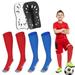 Linkidea Kids Soccer Socks with Shin Guards 2 Pairs Breathable Knee High Socks with Lightweight Shin Pads Long Sleeve Cushion Socks for Child 4-6 Years Over Calf Soccer Socks (Red&Blue S)