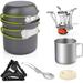 8-in-1 Camping Cookware Camping Pot and Pan Set with Mini Camping Stove Stainless Steel Cup &Spork Tank Bracket and Cleaning Tools Cooking Gear for Outdoor Hiking Campfire