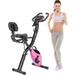 Folding Exercise Bike Fitness Upright and Recumbent X-Bike with 10-Level Adjustable Resistance Indoor Cycling Exercise Bike with Over-Sized Padded Seat for Home Workout