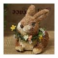 Nicoxijia Easter Straw Bunny Statue Rustic Rabbit with Garland Handicraft Vivid Bunny Ornament for Home Decor Easter Gift