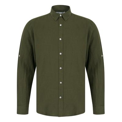 Shirts Helios Classic Collar Long Sleeve Cotton Linen Shirt in Ivy Green / L - Tokyo Laundry