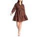 Plus Size Women's Mini Shirt Dress With Belt by ELOQUII in Dark Chestnut (Size 18)