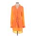 Bebe Casual Dress - Shirtdress Collared Long sleeves: Orange Print Dresses - Women's Size Small
