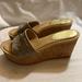 Coach Shoes | Coach Gold Open Toe Slip On Casual Wedge Platform Heels Size 6.5b | Color: Gold | Size: 6.5
