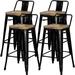 Metropolis Metal Low Back Bar Stool 30 Wood Seat Indoor/Outdoor Ready Black Set Of 4