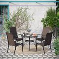 Phi Villa 5-Piece Round Table & Rattan Dining Chairs Outdoor Patio Dining Set