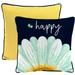 Jordan Manufacturing 16 x 16 Bee Happy Daisy Navy Novelty and Yellow Solid Reversible Square Outdoor Throw Pillow with Welt