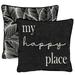 Jordan Manufacturing 16 x 16 My Happy Place Black Novelty and Leaves Reversible Square Outdoor Throw Pillow