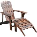 Wooden Adirondack Chair with Ottoman Outdoor Fire Pit Chair Patio Lounge Chair Supports Up to 330 Lbs Rustic Brown