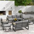 RoyalCraft Aluminum Patio Furniture Set 7 Piece Outdoor Conversation Set with Coffee Table Metal Outdoor Patio Furniture Set for Porch Backyard Garden Grey