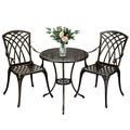 Cast Aluminum Patio Bistro Set with Umbrella Hole 3 Piece Outdoor Bistro Set Rust-Resistant Patio Table and Chairs Outdoor/Indoor Use for Garden Backyard Patio Balcony