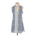 Rock Flower Paper Casual Dress - Mini V Neck Sleeveless: Blue Dresses - Women's Size Small