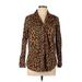 Lauren by Ralph Lauren Long Sleeve Button Down Shirt: Brown Leopard Print Tops - Women's Size Large