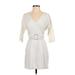 Express Casual Dress - Mini V Neck 3/4 sleeves: Ivory Print Dresses - Women's Size X-Small