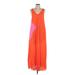 Line & Dot Casual Dress - A-Line V Neck Sleeveless: Orange Color Block Dresses - Women's Size X-Small