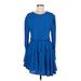 H&M Casual Dress - Fit & Flare Crew Neck Long sleeves: Blue Print Dresses - Women's Size 8