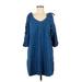 Holding Horses Casual Dress - Mini Cold Shoulder 3/4 sleeves: Blue Dresses - Women's Size Medium