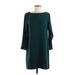 Charles Henry Cocktail Dress - Shift Crew Neck 3/4 sleeves: Teal Solid Dresses - Women's Size Small