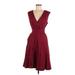 RACHEL Rachel Roy Casual Dress - Party V-Neck Sleeveless: Burgundy Print Dresses - Women's Size 8