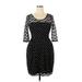 Betsey Johnson Casual Dress - Sheath Scoop Neck 3/4 sleeves: Black Polka Dots Dresses - Women's Size 10