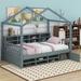 Cosmic Wooden House Bed w/ Shelves & a Mini-cabinet Wood in Gray/White | 67.5 H x 47.6 W x 79.1 D in | Wayfair COS80007519AAE