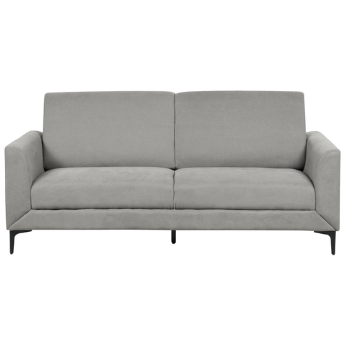 3-Sitzer Sofa Grau Stoffbezug mit Schwarzen Hohen Metallbeinen Hohe Rückenlehne Armlehnen Dicke Sitzkissen Retro Wohnzimmer Polstersofa Couch