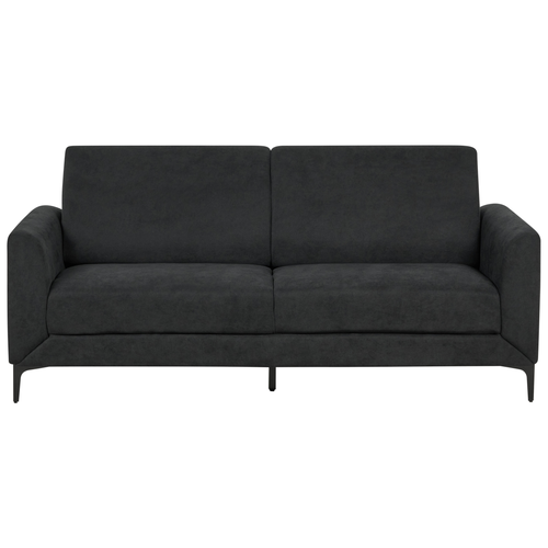 3-Sitzer Sofa Schwarz Stoffbezug mit Hohen Metallbeinen Hohe Rückenlehne Armlehnen Dicke Sitzkissen Retro Wohnzimmer Polstersofa Couch