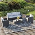 Royalcraft 4 Pieces Patio Furniture Set All Weather PE Wicker Rattan Outdoor Sectional Sofa with Storage Box and Cushion Outdoor Furniture for Lawn Backyard Poolside Porch