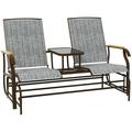 Outsunny Outdoor Glider Bench Loveseat 2-Person Swing Chair with Table