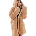 Woman Winter Coat Solid Color Plush Homewear Casual Pajamas Long Sleeve Hooded Comfortable Jakcets Loose Outerwear