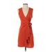 BCBGMAXAZRIA Casual Dress - Wrap V Neck Sleeveless: Orange Solid Dresses - Women's Size X-Small