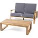 Christopher Knight Home Eartha Outdoor Loveseat Set with Coffee Table Teak Finish Dark Gray