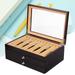 ANQIDI Pen Box 3 Layers High-grade 34 Slots Sandalwood Wood Fountain Pen Storage Collector Box with Glass Lid and Drawer (Black)