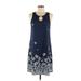 Shein Casual Dress - Shift Keyhole Sleeveless: Blue Print Dresses - Women's Size Medium