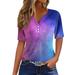 Dorkasm Womens Tops Button Down Shirts Women Short Sleeve Tie Dye Casual Womens Tunics Dressy V Neck Women s Blouse Purple XL