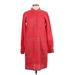 Michael Stars Casual Dress - Shirtdress High Neck Long sleeves: Red Solid Dresses - Women's Size Small