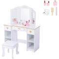 EastVita EastVita Kids Vanity Set with Mirror and Drawer Girls Vanity Table and Chair Set with Wood Makeup Playset Perfect for 3Age+ White