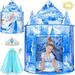 Beefunni Princess Kids Tent Frozen Playhouse for Girls with Snowflake Lights Pop Up Ice Castle Kids Play Tent for Indoor/Outdoor Girls Christmas Gifts Party Birthday Frozen Tent for Kids 3 6 8+