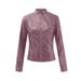 Zpanxa Women Motorcycle Jacket Lapel Leather Coat Zip Biker Short Punk Cropped Tops Lightweight Workout Jacket Outwear Purple S